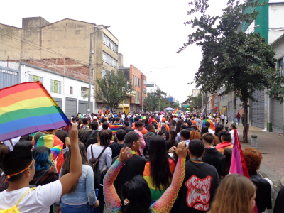 another big crowd of people and rainbows marching in bogotá